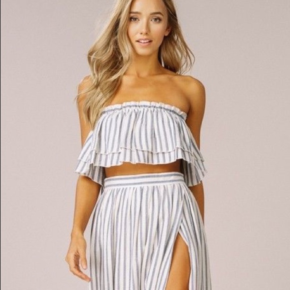 Listicle Blue and White Striped Tube Top